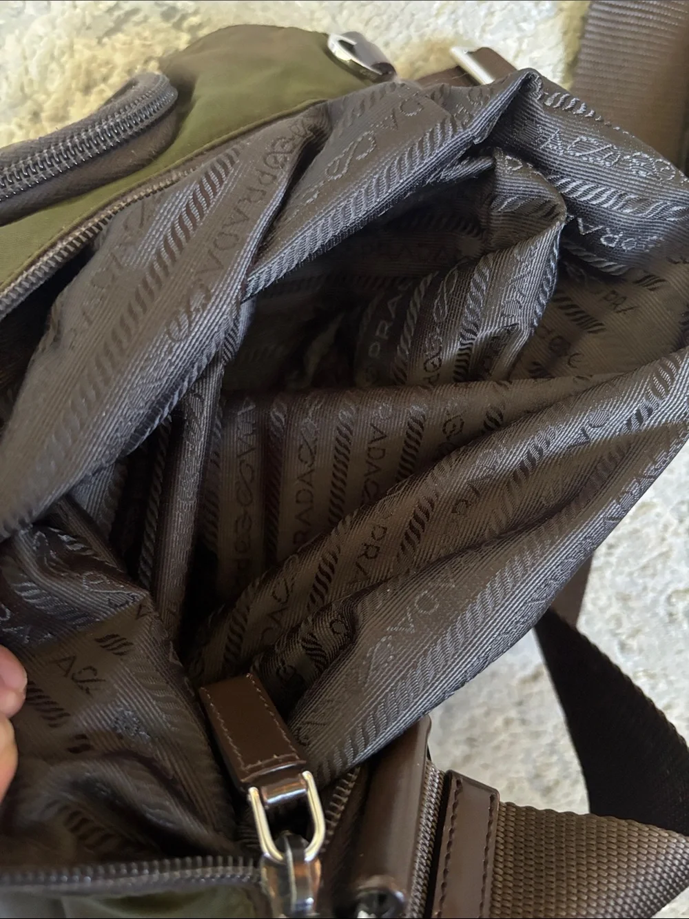 Prada Tessuto Olive/Brown Nylon Crossbody Messenger Bag